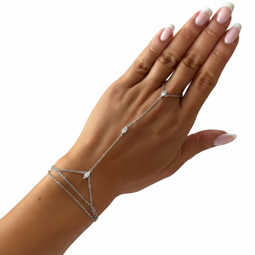 Bracelet main argenté fond blanc